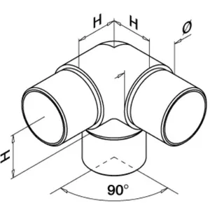 Kulmakappale 3-suunta, 90° putkelle 42 mm, AISI304