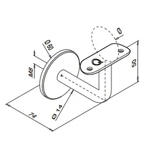 Käsijohteen kiinityskappale D 42,4 mm  putkelle, RST AISI 316