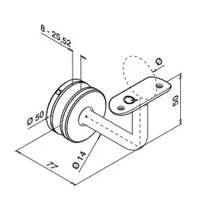 Käsijohteen kiinnityskappale lasiin, 8-17,5mm lasille, RST AISI 304