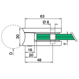 Kiinityskappale, putkelle 42,4mm 63x45 mm, 8-12mm lasille, AISI 304