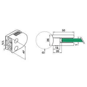 Kiinityskappale putkelle 42,4mm, 50x40mm, lasille 6-8mm, RST AISI304