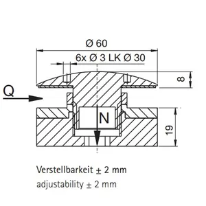 Kinnityskappale D60 mm lasille 8 - 24 mm, RST AISI 304