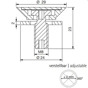 Kiinnityskappale &amp;quot;Vite&amp;quot;, Ø24,9mm lasille 8-12 mm, RST pyörö-harjattu