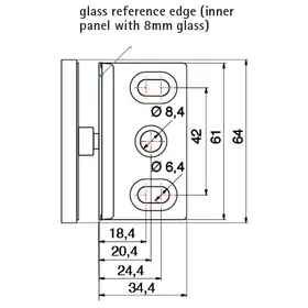 Lasikiinnike L- 90° 6-10mm lasille RST efekti 64 x 45mm Reikä lasiin 20mm