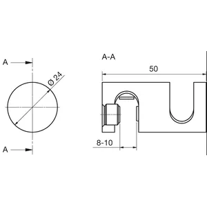 Pyyheteline pyöreä  Ø23x50mm kiinnitettäväksi 8-10 mm lasille, kiiltävä kromi