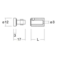 Kiinnityskappale Ø12 mm; T: 3mm, L: 20mm 6-8mm lasille, RST AISI303
