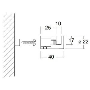 Lasinkiinnike D 22mm, RST T 10x17mm; L 40mm