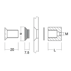 Pistekiinnityshela, senkki 4x45, M6&amp;quot; L: 20mm, RST AISI303