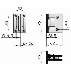 Lasioven sarana keskittävällä pidolla 0 - 90  , 6-10mm lasille