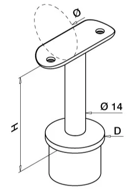 Käsijohteen kannatin 180 kiintä, 42,4x2mm putkeen päähän, RST AISI304