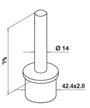 Käsijohteen kannatin putkelle 42,4x2mm putkeen päähän, AISI316 (130695)