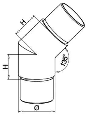 Kulmakappale 2-suunta, 135° putkelle 42,4x2mm, AISI304