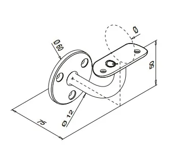 Käsijohteen kiinnityskappale d 42,4 mm putkelle, RST  AISI 304
