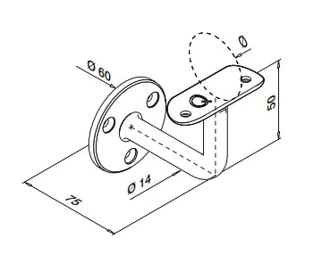 Käsijohteen D 42,4 mm kiin.kap. seinällä AISI 304, vastava 13010004212