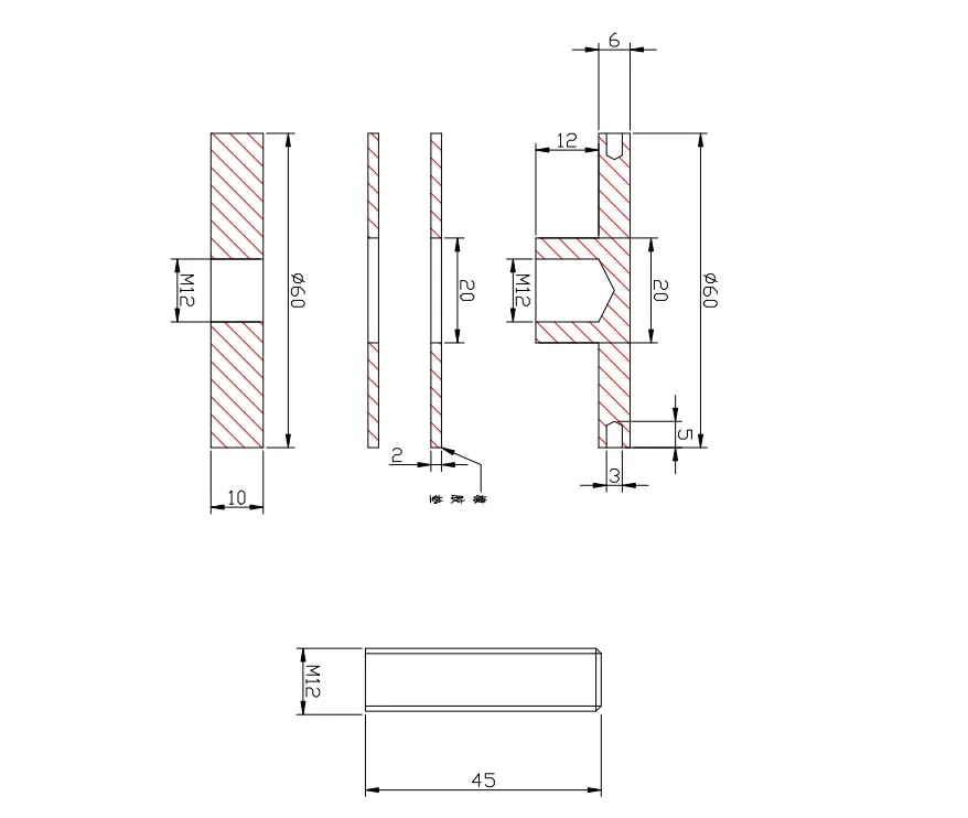 Pistekiinnityshela D 60 mm, kierretappi M12 x 45 mm, RST AISI 304