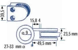 Kiinnityskappale putkelle D 33mm lasille 6-8 mm, alumiinivär. maalattu
