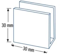 Kulmikas lasinkannatin 15*30*30mm lasille 6-8mm, raaka messinki