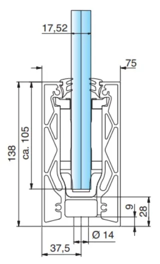 Kokolasikaide profiili cp-1404 lattia-kiinitykselle, lasille 17,52mm
