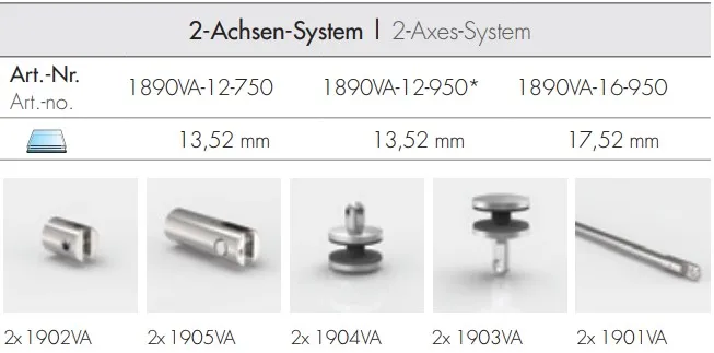 TYP Z-08 lasikatto-järjestelmä MINIMO 2-tanko, AISI 304, lasille 17,52 mm