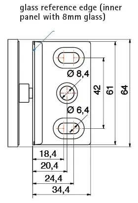 Lasikiinnike L- 90° 6-10mm lasille RST efekti 64 x 45mm Reikä lasiin 20mm