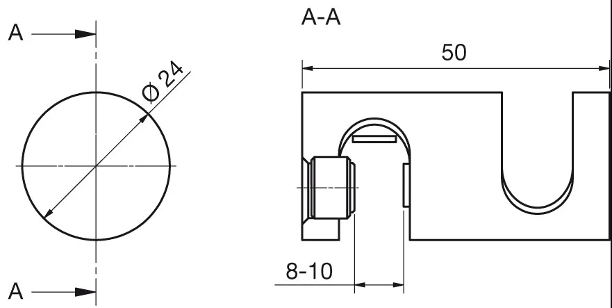 Pyyheteline pyöreä  Ø23x50mm kiinnitettäväksi 8-10 mm lasille, kiiltävä kromi