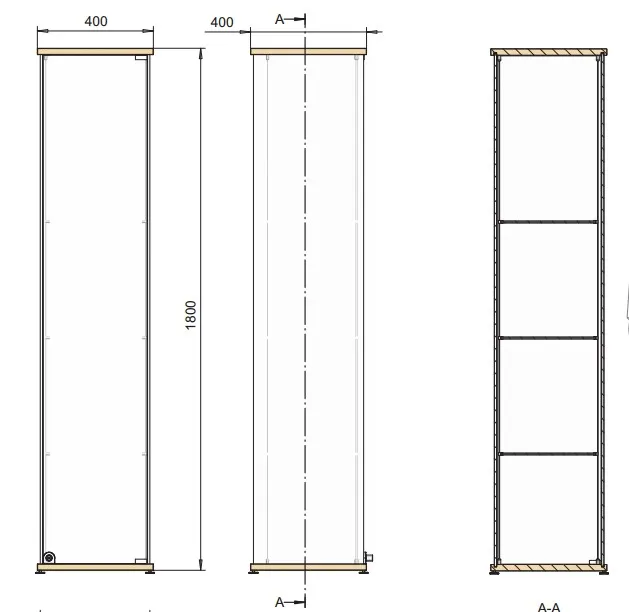 Tyfon kokolasivitriini 400x400x1800mm, 3 hyllyä